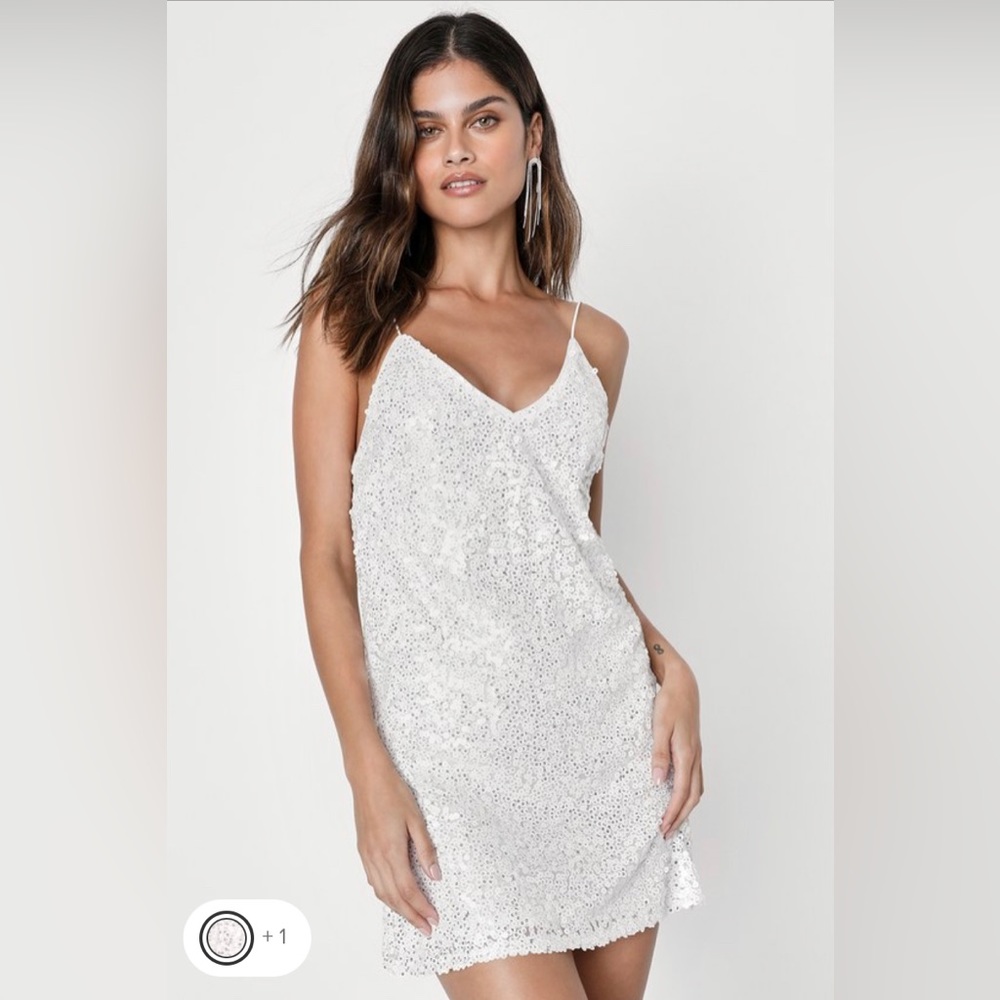 Lulus Force of Fashion White Backless Sequin Dress Size Small